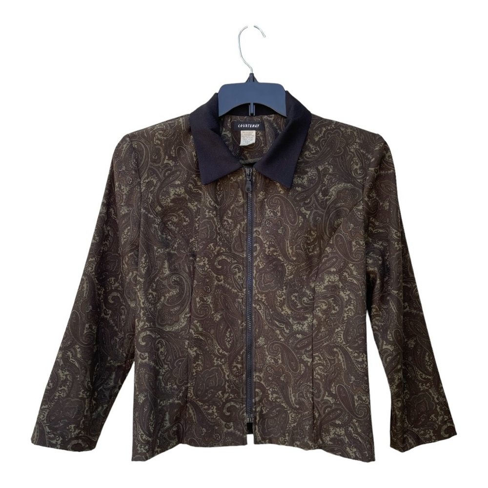 Courtenay Retro Green & Brown Paisley Print Zip-Up Jacket – Size 8